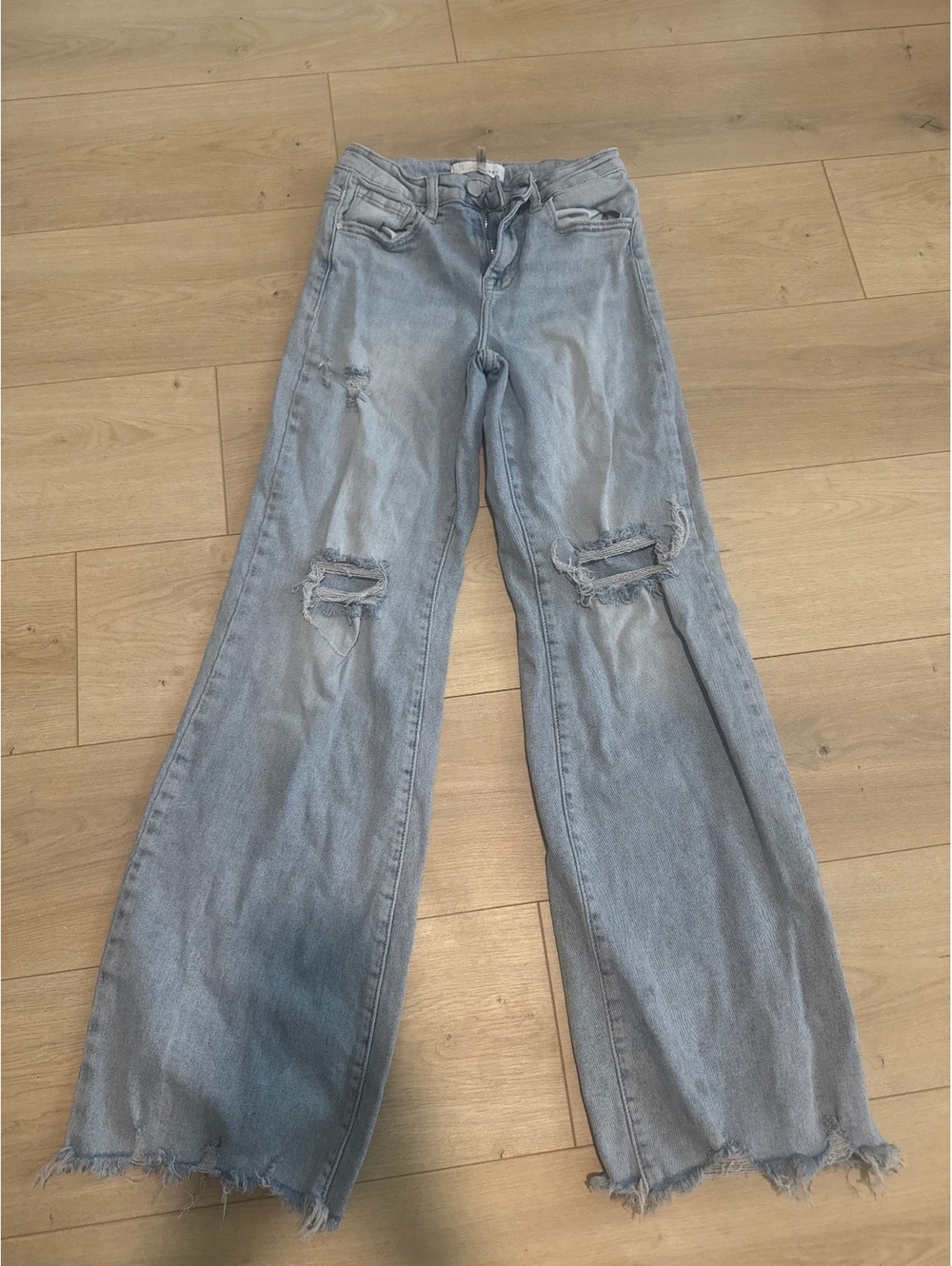 Risen Jeans Women's Light Blue Distressed Wide Leg Denim Jeans Size 1/25